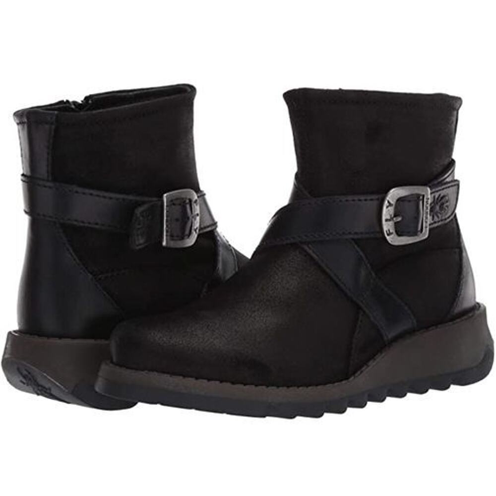 Fly London Sake 418 Fly Boots Booties Black Suede Wrap Around Strap Size 36/ 5.5